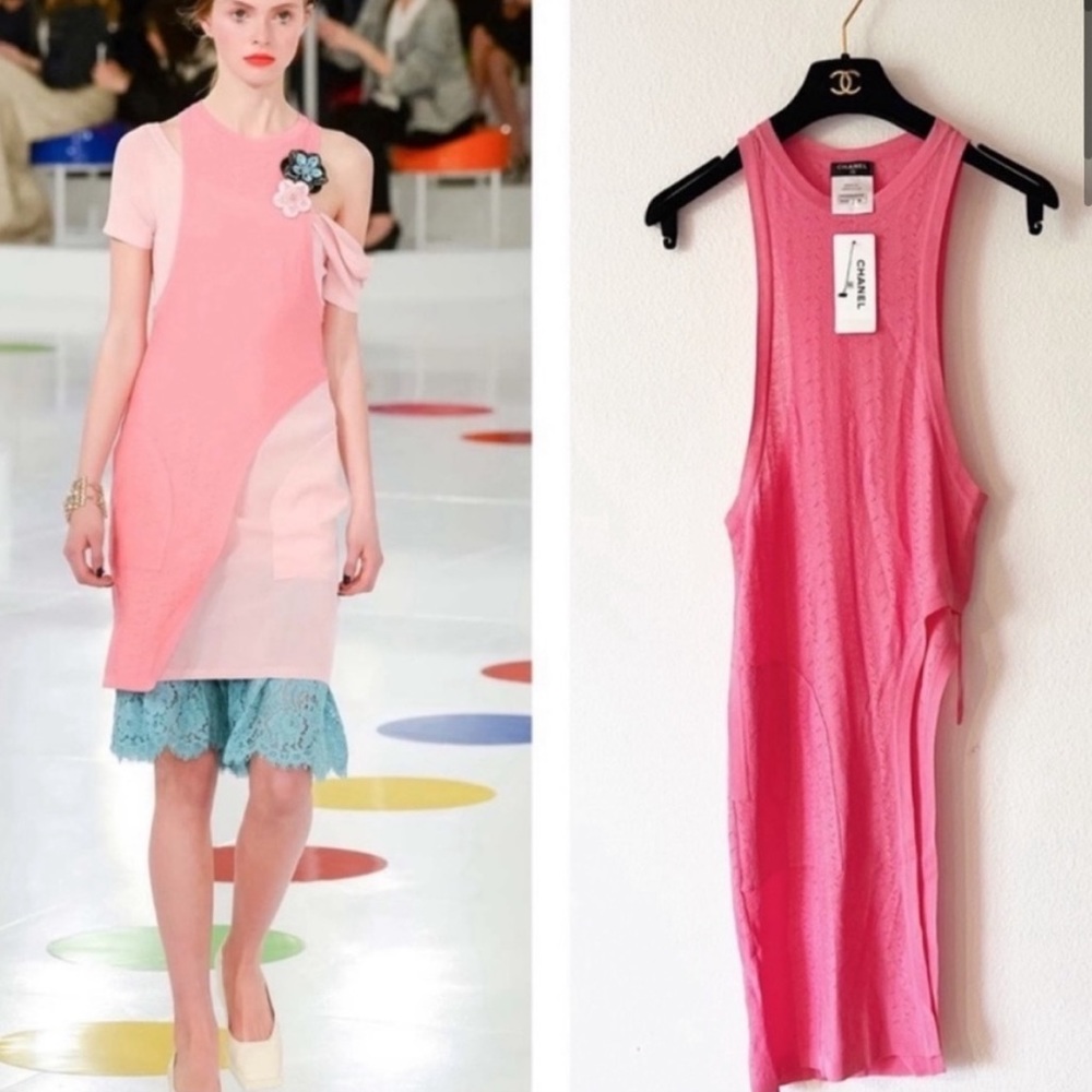 Chanel pink knit asymmetrical tank tunic or swim cover xs